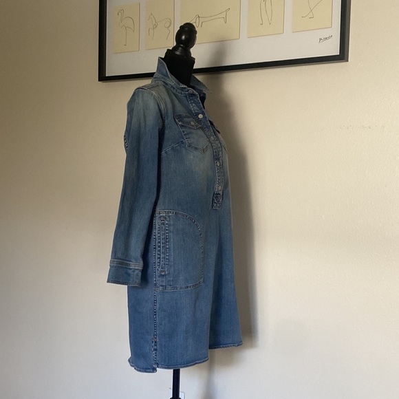 Lands' End Women's Petite Long Sleeve Denim Shirt Dress - Picture 11 of 12